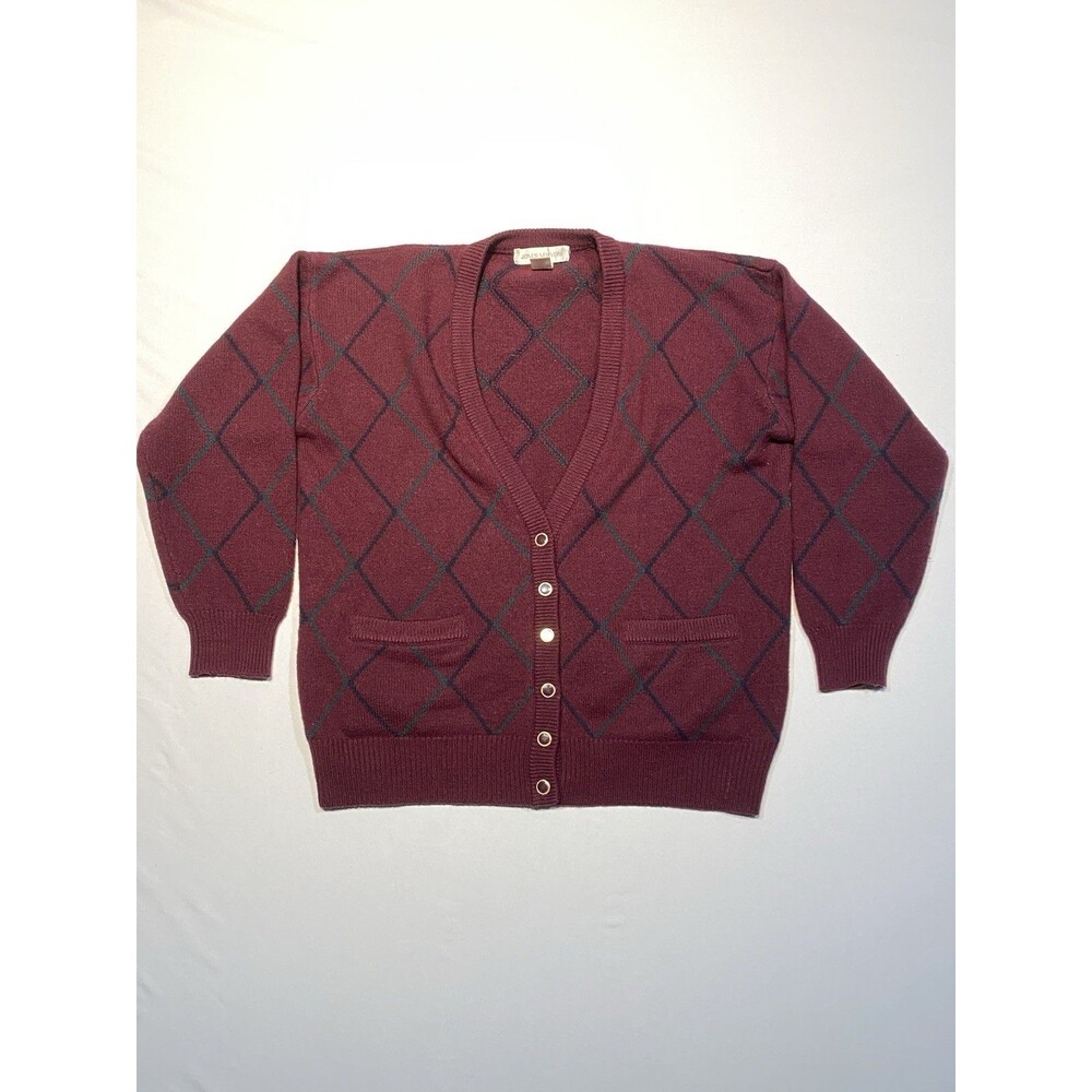 Vintage Jones Mew York Red and Black Striped Cardigan Lambswool
